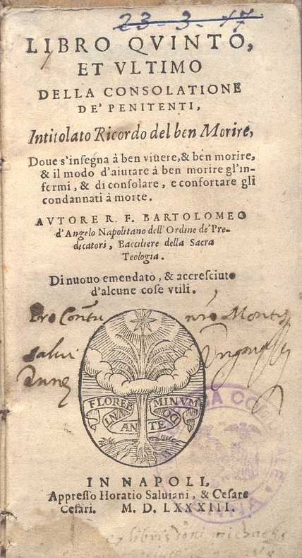 C.34.2.6 – RICORDO DEL BEL MORIRE. BARTOLOMEO D’ANGELO. 1583